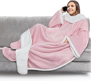 PAVILIA Cobertor sherpa com mangas, bolso para os pés para mulheres, homens e adultos, cobertor grosso vestível, roupão de lã quente e aconchegante, ideias de presente aconchegantes para esposa mãe,