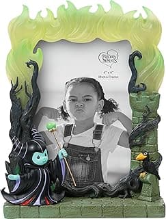 Porta-retrato de resina/vidro da Malévola da Disney, menina segurando varinha mágica, detalhes de fogo e corvos, fundo branco.