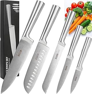 Conjunto de 5 facas de cozinha profissionais em aço inoxidável com embalagem