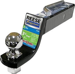 REESE Towpower Barra de engate de reboque e kit de reboque de engate esférico, serve para receptor de engate quadrado de 5 cm, queda de 8 cm, capacidade de 2,3 kg, inclui bola de reboque de 5 cm
