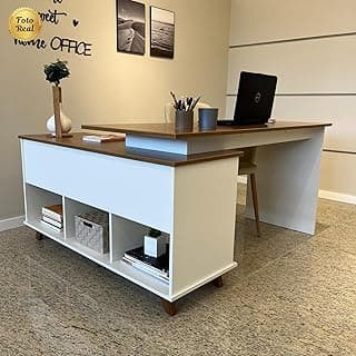 Escrivaninha em L Retrô para Home Office ou Escritório 2 Gavetas - Gold Artany