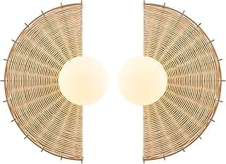 Conjunto de duas arandelas de parede de vime com sombra de globo de vidro leitoso