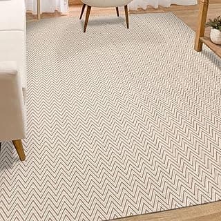Tapete de sala grande com padrão chevron bege e cinza, antiderrapante, 2,00 x 3,00m