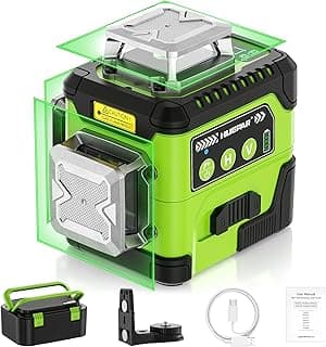 Nível a laser HUEPAR 360° com tela LCD, verde e preto, com acessórios