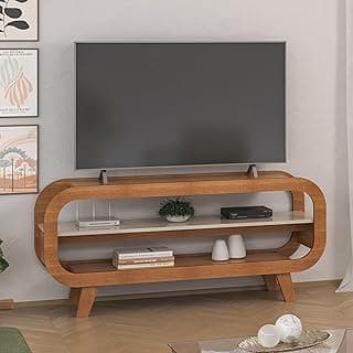 Rack de TV Artely THEO 1,33m em Cinamomo/Off White com TV e itens decorativos