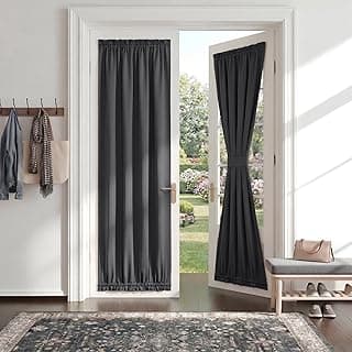 Cortina cinza blackout para porta francesa com bolso duplo para varão drapeado