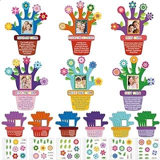24 conjuntos de artesanato para o Dia das Mães para crianças, porta-retratos à mão, faça você mesmo, faça sua própria impressão à mão, lembrança de vaso de flores com adesivos de flores, presentes