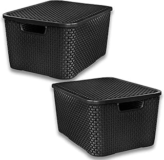 Duas caixas organizadoras de rattan preto 20 litros