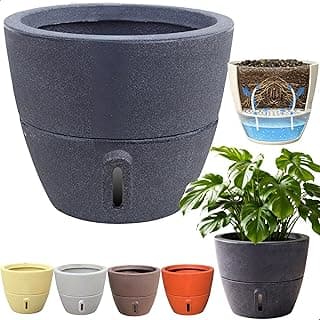 Vaso autoirrigável cinza 22x24cm com tecnologia de raiz artificial inteligente
