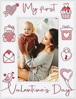 FaCraft Porta-retrato do primeiro dia dos namorados do bebê – Porta-retrato do Meu Primeiro Dia dos Namorados, 10 x 15 cm, porta-retrato de madeira para bebês meninas e meninos, para bebês