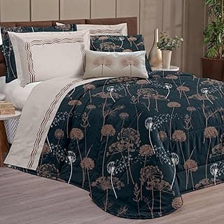 Kit edredom king size floral azul e marrom
