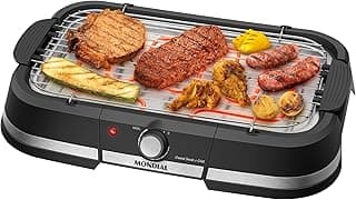 Churrasqueira elétrica Mondial CH-08-BI, preto e prata, grelhando carnes e vegetais