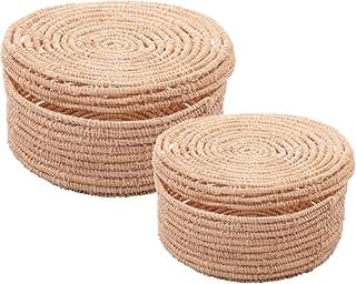 Duas caixas organizadoras de fibra natural palm empilhadas, design trançado, cor bege.