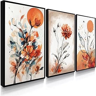 Quadros decorativos abstratos com flores coloridas em molduras pretas