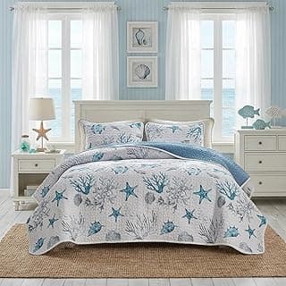 Conjunto de colcha costeira king-size com estampa náutica, 2 fronhas, roupa de cama leve para praia, colcha de verão