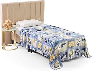 Cama de solteiro com cobertor infantil azul de microfibra flanel com estampas de dinossauros