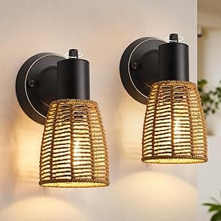Arandelas de parede estilo boho EJIAXIN, iluminação rústica preta com difusor dourado