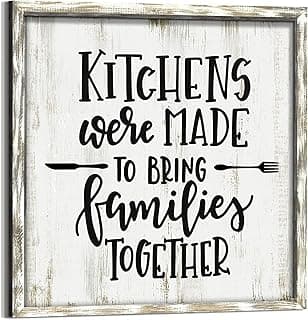 Imagem de citação de arte de parede de cozinha: Regras de cozinha rústica emoldurada impressão de madeira sala de jantar placas inspiradoras arte frases de fazenda decoração para casa restaurante