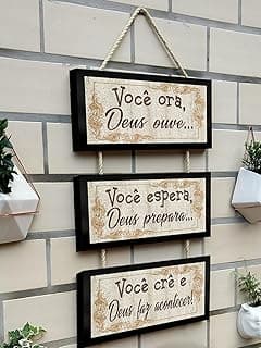 Kit 3 Quadros Decorativos com Molduras Pretas e Frases Inspiradoras em Português