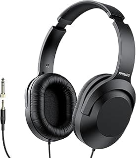 PHILIPS Fones de ouvido estéreo com fio Over Ear para Podcasts, fone de ouvido de monitoramento e gravação de estúdio para computador, teclado e guitarra com adaptador de adição de 6,3 mm (1/4")