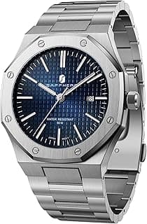 Relógio masculino octogonal SAPPHERO com mostrador azul e pulseira de aço inoxidável