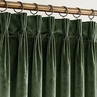 Cortinas blackout de veludo plissadas verde-oliva, 213,4 cm de comprimento, isolamento térmico, três pregas, veludo, escurecimento de quarto, espesso, luxuoso, minimalista