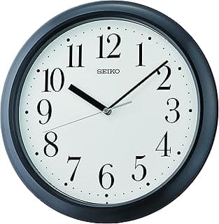 Relógio de parede Seiko Yori preto metálico com mostrador branco