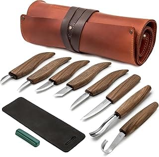 Kit de escultura em madeira BeaverCraft S18X com 8 facas, estojo de couro e acessórios