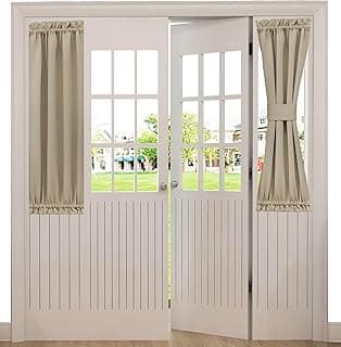 Cortina bege para porta de cozinha com janela de vidro, 63,5 cm de largura por 101,6 cm de comprimento