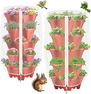Pacote com 2 vasos verticais para jardim com rede de insetos e pássaros, terracota, 5 camadas, 100 x 50 cm