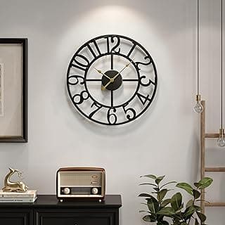 Cuspin Relógio de Parede Grande Preto, 40,6 cm, Silencioso, Sem Tique-Taque, Operado por Bateria, Moderno Industrial Decorativo, Números Árabes, Para Sala de Estar