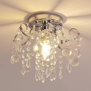 Lustre pequeno de cristal Q&S, metal cromado, iluminação moderna, ideal para corredor, entrada, quarto, banheiro, armário