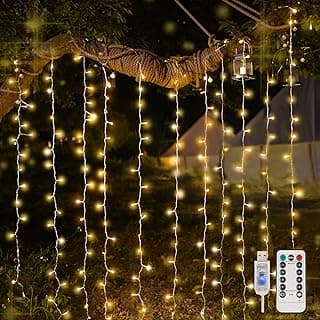 Decoração de luz LED à prova d'água para Natal, 4*2.2 metros, 500 LEDs, 8 funções, controle remoto, USB, iluminação branca quente, cordão de cobre, para decoração externa.