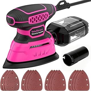 Lixadeira elétrica compacta Thinklearn rosa e preta com 15 peças de lixas e caixa de poeira