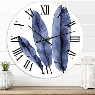 Relógio de parede tropical com folhas de banana azul marinho e números romanos