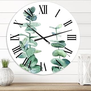 Relógio de parede tropical com folhas de eucalipto, branco, DesignQ