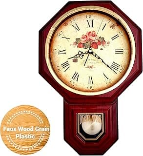 Relógio de parede vintage JUSTIME com mostrador octogonal, pêndulo e números romanos, cor vermelha e fundo branco.