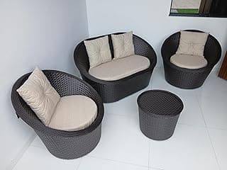 Conjunto de jardim com 2 poltronas, 1 sofá e 1 mesinha em alumínio e fibra sintética