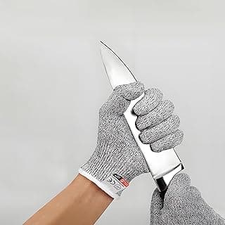 Luvas de proteção contra cortes para cozinha e jardim, nível 5, segurando uma faca