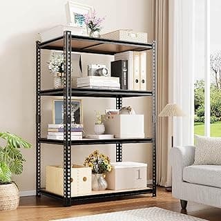 Estante Organizadora com 4 Prateleiras de Madeira, Suporta 400kg, Estrutura de Aço Reforçada para Cozinha e Sala, Design Industrial, 90x39x176cm, Marrom Amadeirado e Preto