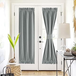 Cortinas de porta francesas texturizadas 100% blackout cinza claro para cozinha e banheiro NICETOWN