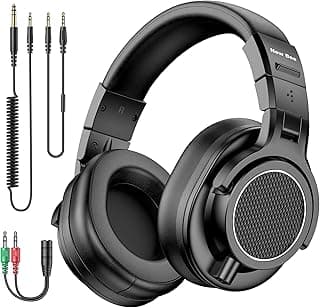 Fones de ouvido com fio New Bee pretos com drivers de 50 mm e conectores 3,5 mm e 6,35 mm