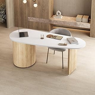 Escrivaninha Mesa Orgânica Curva com Escritório e Home Office Refinado Ovale 4 Gavetas 183cm Carvalho E Branco Carvalho/Branco