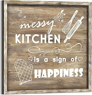 Decoração de arte de parede emoldurada para cozinha: placa de cozinha rústica imagem de madeira sala de jantar citações de cozinha decorações impressas frases de cozinha rústica arte para casa fazenda