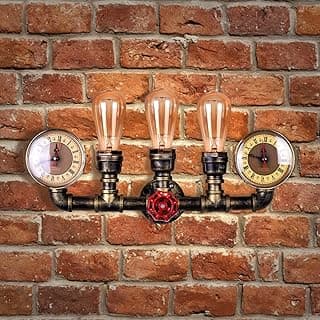 Arandela de parede steampunk com três lâmpadas estilo retrô em bronze antigo