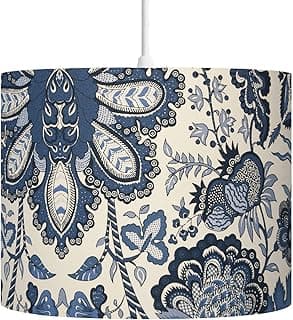 Cúpula de luminária pendente Nara com estampa floral azul e branco