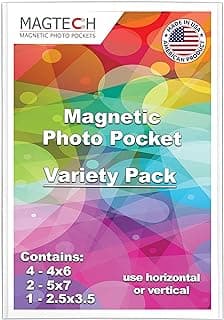 Pacote de bolsos magnéticos para fotos Magtech com 6 unidades, 4x6, 5x7, 2.5x3.5, feito nos EUA