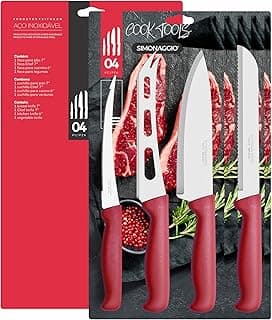 SIMONAGGIO Kit de Facas Cook Tools - Jogo de Facas de Aço Inox e Cabo de Plástico - Conjunto de Facas Semiprofissionais – Vermelho - 4 Peças