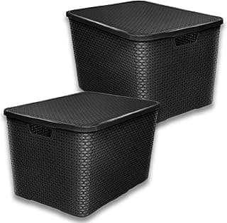 Kit 2 caixas organizadoras rattan empilháveis pretas 40 litros