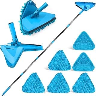 NEWE Limpador de esfregão de parede com cabo longo de 203 cm, ferramenta de limpeza de teto dobrável de 180° com rodo para lavar paredes pintadas, esfregão de rodapé triangular com 4 espanadores de